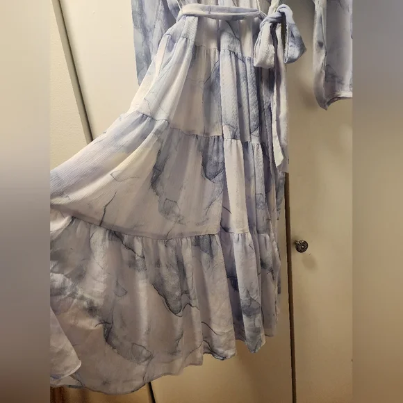 *sold Calvin Klein Whimsical Chiffon Blue Dress Wedding Guest Dreamy Fairy 16 - Picture 5 of 6